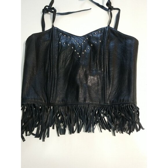 Bikers Choice Vtg  Fringe Crop Top S Black Festival Boho Biker - Picture 7 of 10